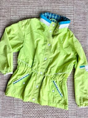 Vintage 90s Rain Jacket Neon Yellow Snap Buttons Pockets Nylon Girls XL
